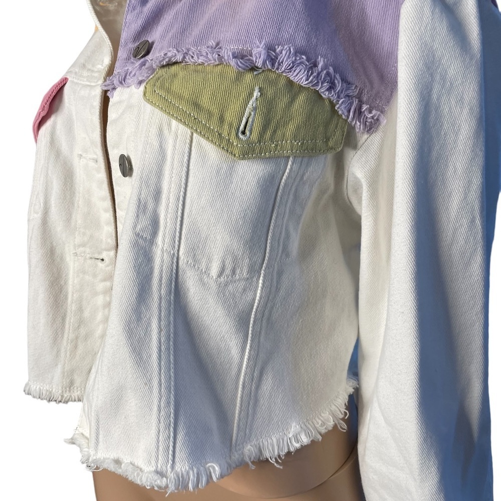 Vigoss Cropped Patchwork Denim Raw Edge Jean Jack… - image 4